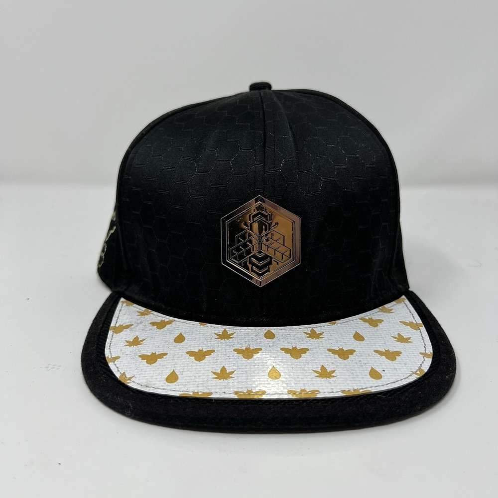 Grassroots California Adjustable Snapback Hat L/XL Black Yellow Bee Honeycomb